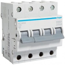 Автоматичний вимикач Hager 3p+N 20А тип C 6кА (MC420A)