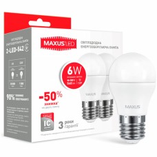 Светодиодная лампа MAXUS G45 6W яркий свет 4100K 220V E27 2 шт (1-LED-542)