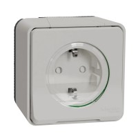 Накладная розетка с заземлением и шторками Schneider Electric Mureva Styl IP55 белая (MUR39034)