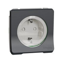 Механизм розетки с заземлением и шторками Schneider Electric Mureva Styl IP55 черный (MUR36134)