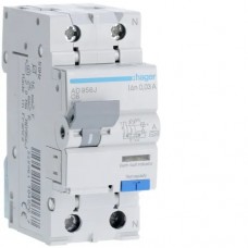 Диференційний автомат Hager 1p+N 6А 30мА C 6кА тип А (AD956J)