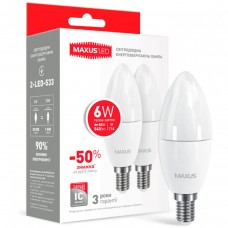 Светодиодная лампа MAXUS C37 6W теплый свет 3000K 220V E14 2 шт (2-LED-533)