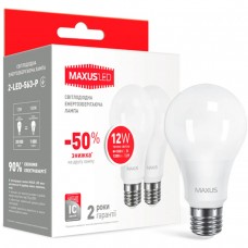 Светодиодная лампа MAXUS A65 12W теплый свет 3000K 220V E27 2 шт (2-LED-563-P)