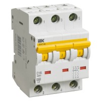 Автоматический выключатель IEK ВА47-60 3p 16А тип C 6кА (MVA41-3-016-C)