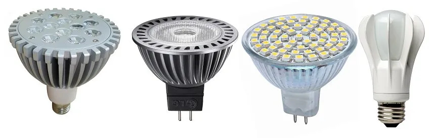 приклади декількох світлодіодних ламп, виконаних у різних форматах
